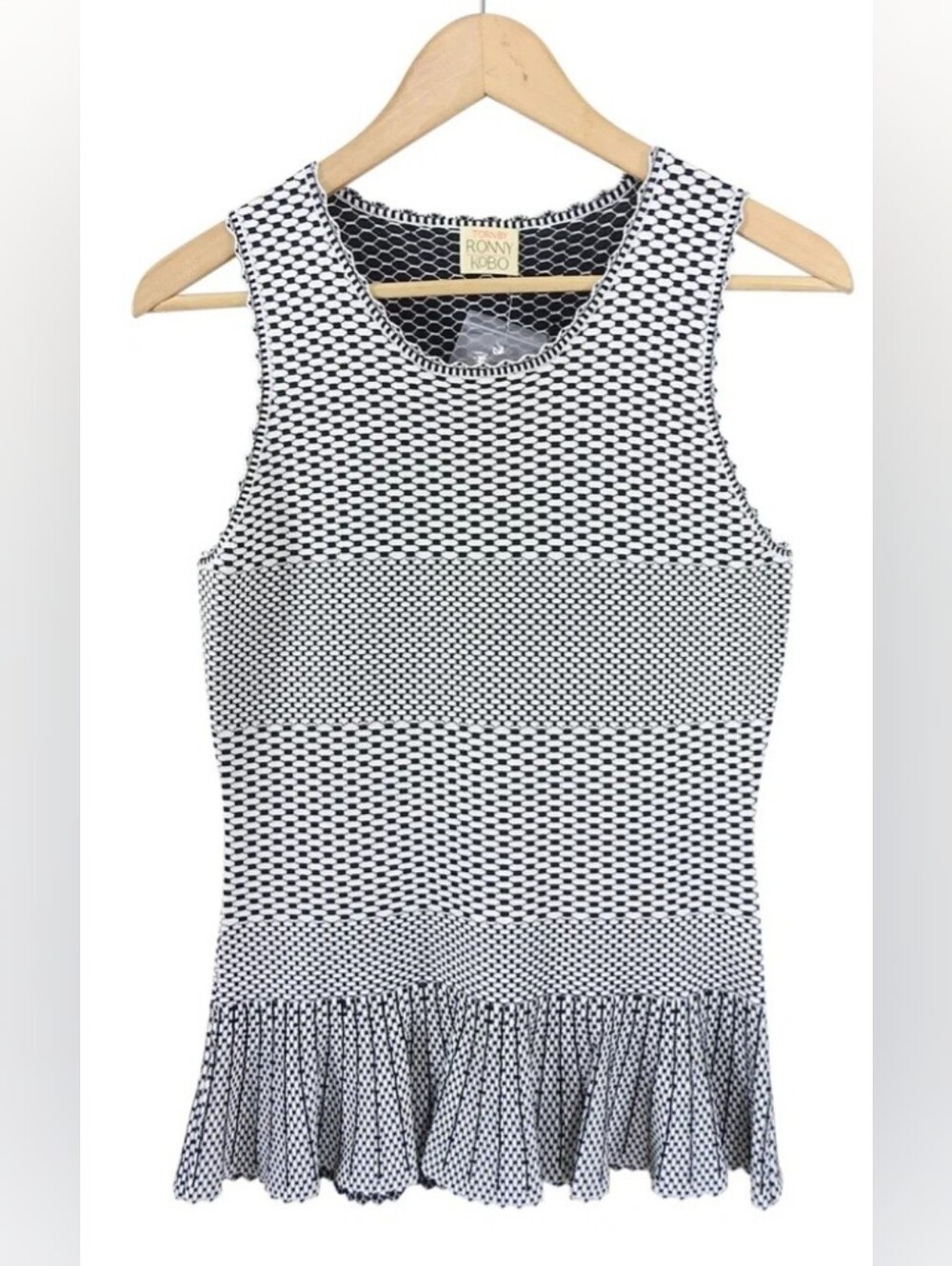 Torn by Ronny Kobo Internix Exclusive Black White Stretch Knit Peplum Top $248